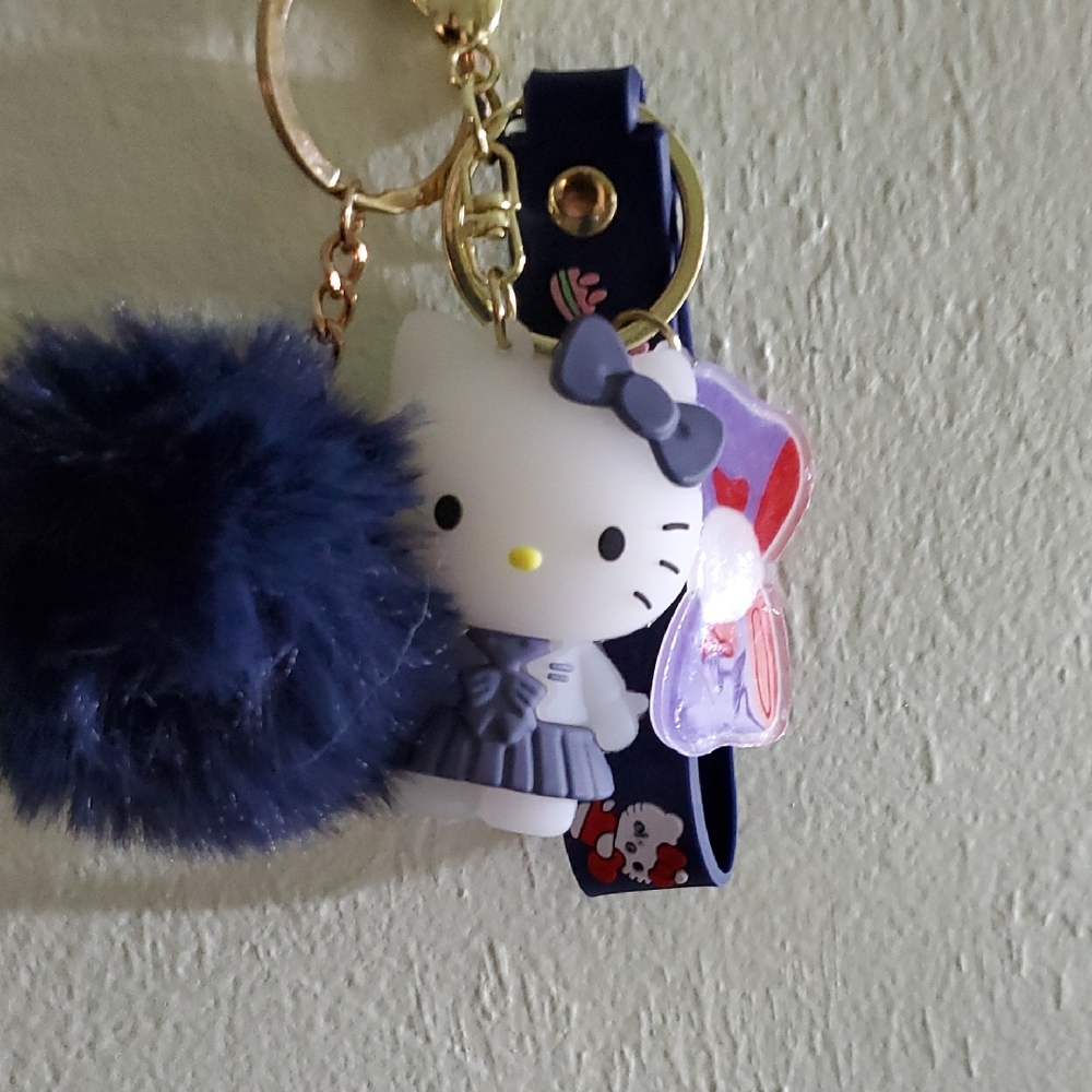 Hello Kitty Keychain with Navy Pom Pom